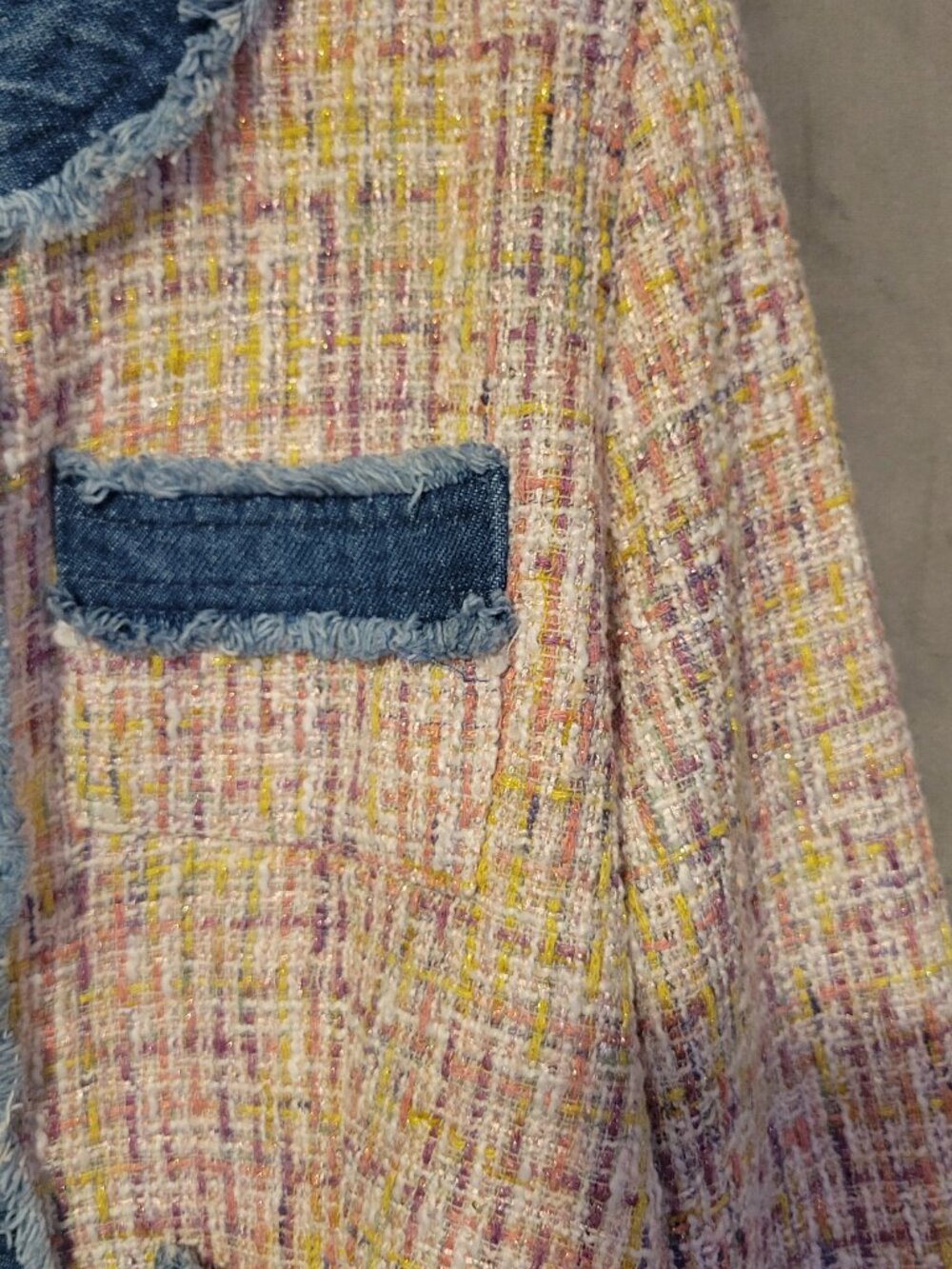 Nanette Lepore Pink Multi Sequin Denim Fringe Lined Open Blazer Women XL NWT - Picture 4 of 14